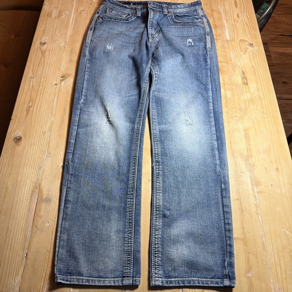 GS115 Jeans Mens 34x31 Blue Straight Leg Pockets Denim Medium Wash - Picture 1 of 7